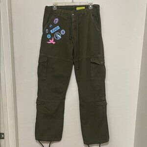 Siberia Hills Green Patches Button Closure Cargo Pants Modern Casual